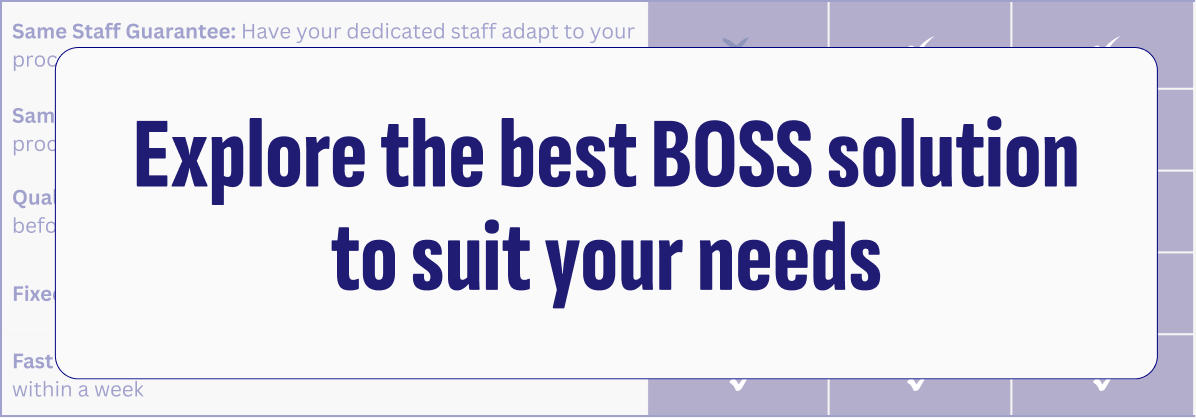 Explore the best BOSS outsourced accounting solution to suit your needs – compare Casual Quick-Fix™, Dedicated™, and Freedom™ solutions